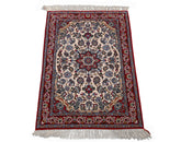 2x3 Ivory, Red, Blue Color Hand Knotted Isfahan Wool & Silk Traditional Oriental Rug